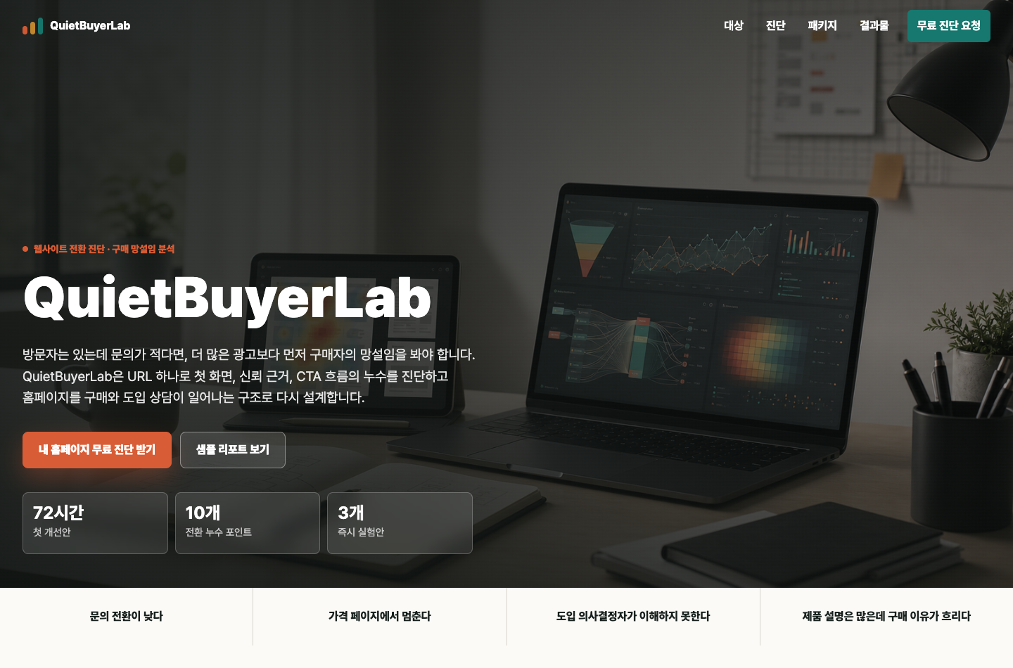 QuietBuyerLab 한국어 첫 화면 샘플